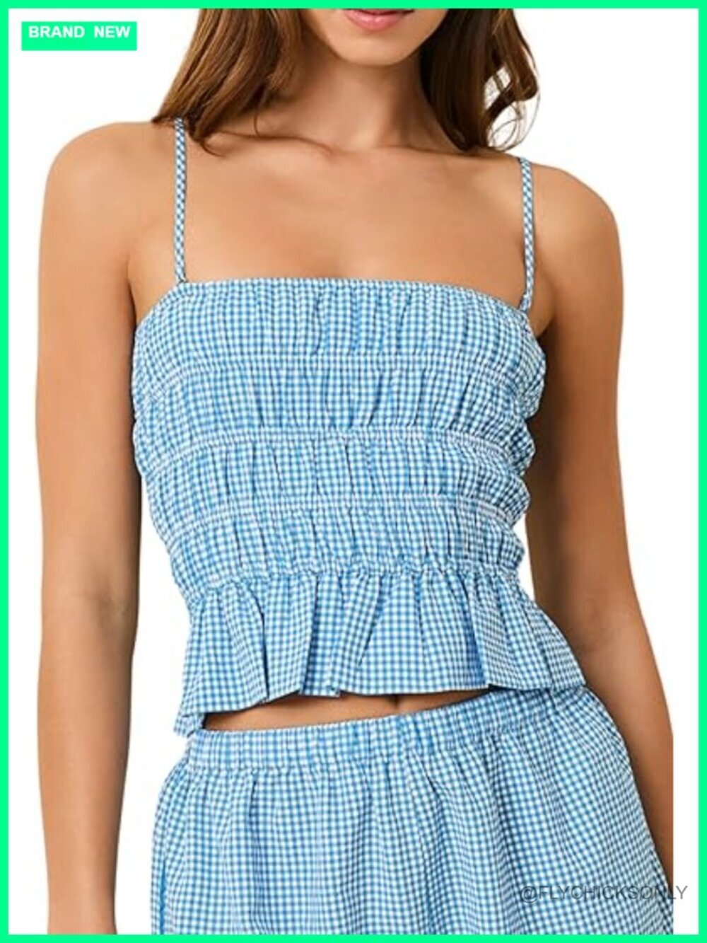 Gingham Plaid Ruffle Hem Crop Cami Top with Removable Straps